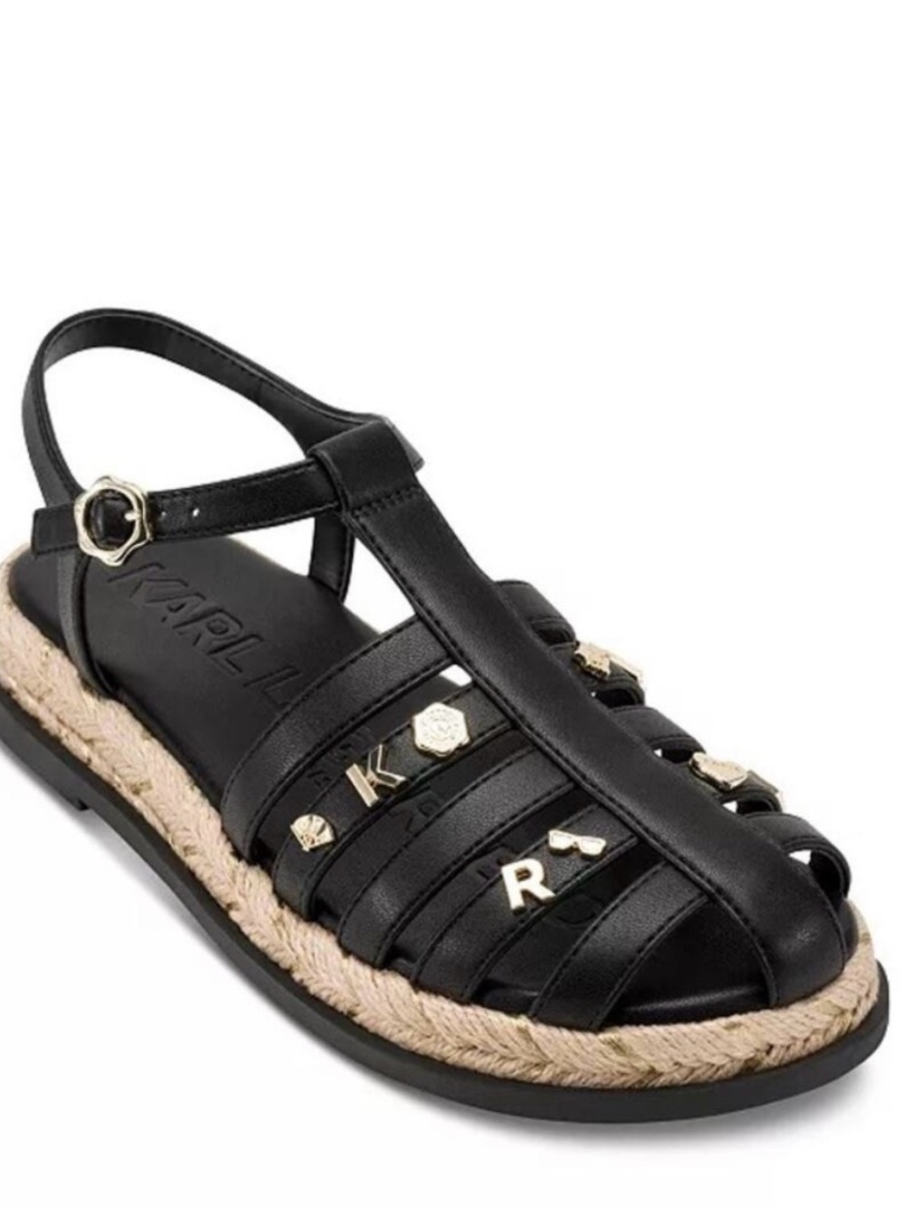 Karl Lagerfeld Paris Chaselyn Fisherman Sandal with charm icons black  sz10